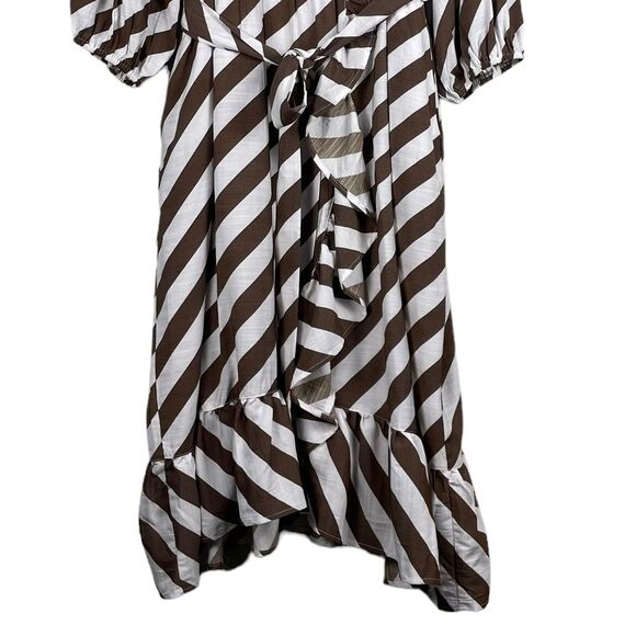 Lane Bryant Blouson-Sleeve Ruffle Hem Brown White Stripe Print Size 24 NEW - Picture 5 of 14
